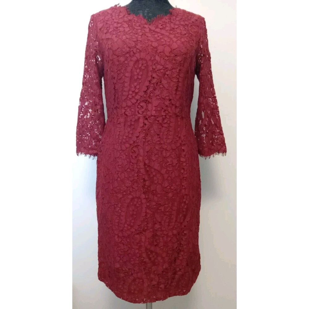 Talbots Women Burgundy Lace Lined Full Zip Dress  Size‎ 8